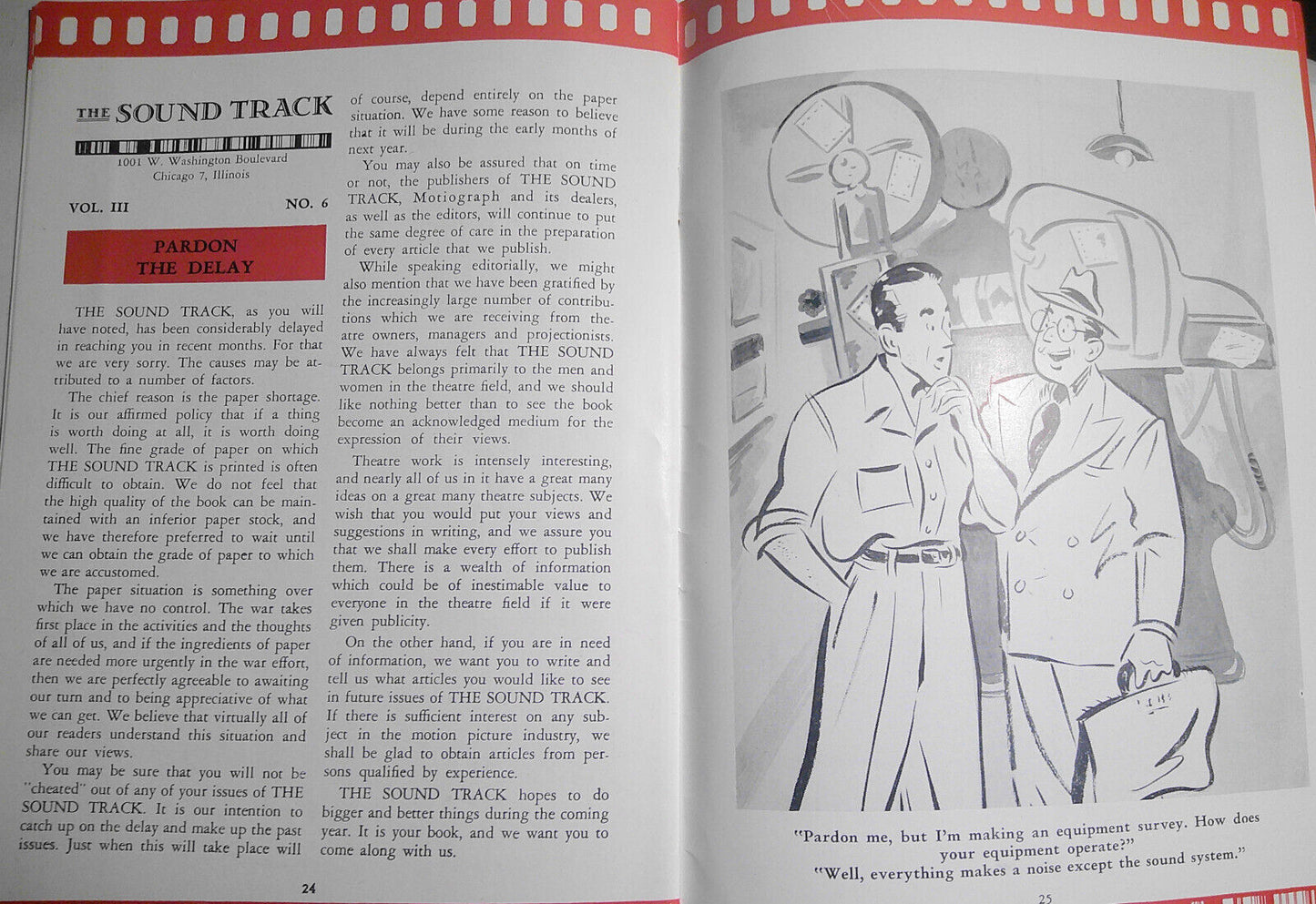 The Sound Track, Vol. 3, No. 6, 1944 - by RKO Motiograph. Air Conditioning issue