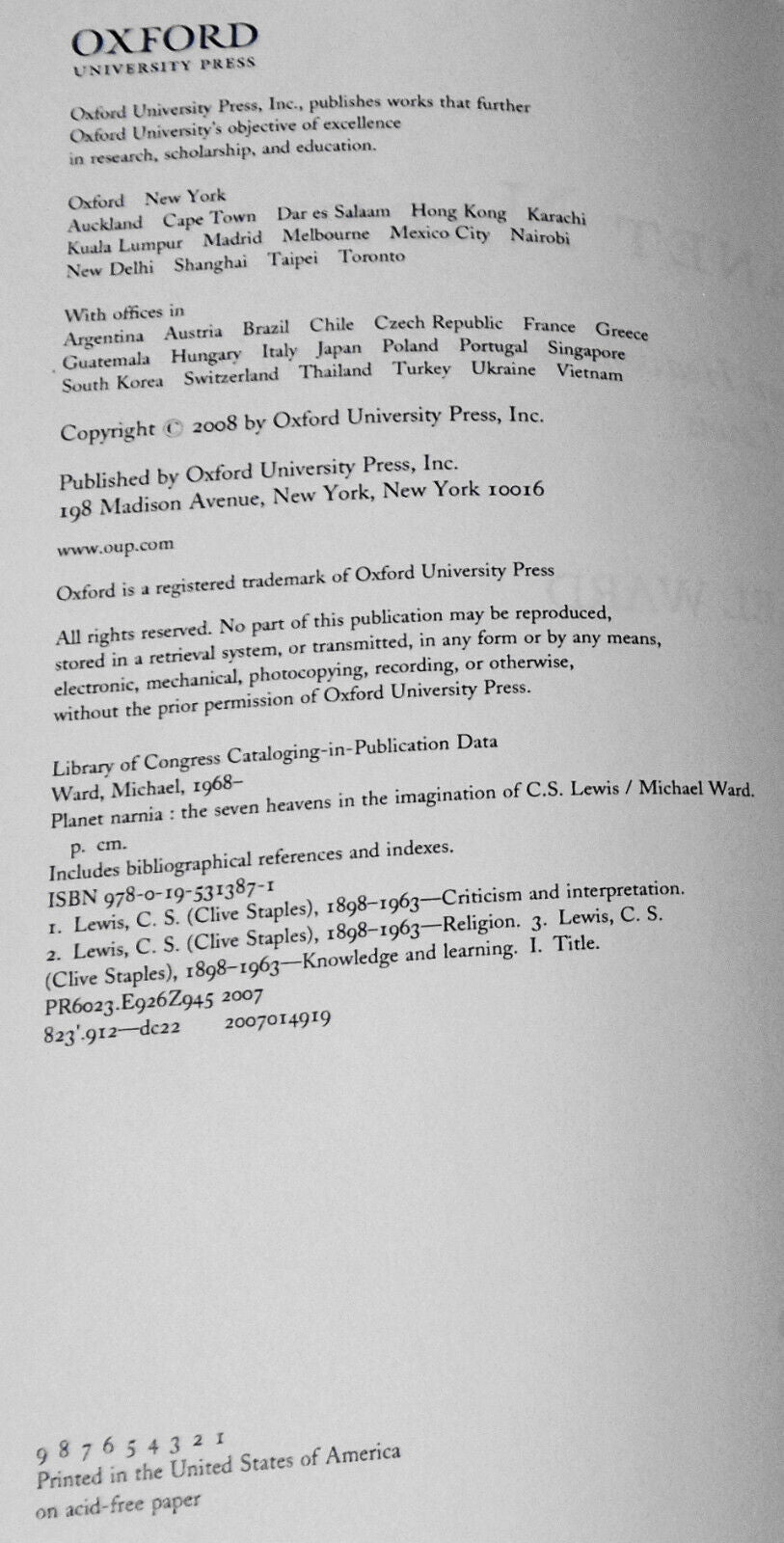 Planet Narnia: The Seven Heavens in the Imagination of C S Lewis by Michael Ward