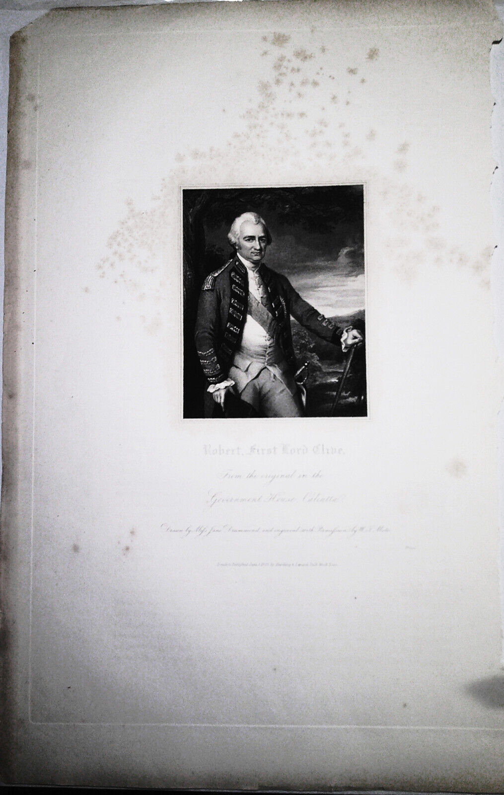 1833 Robert, First Lord Clive - engraving from Lodge's Portraits. 17x11 inches.