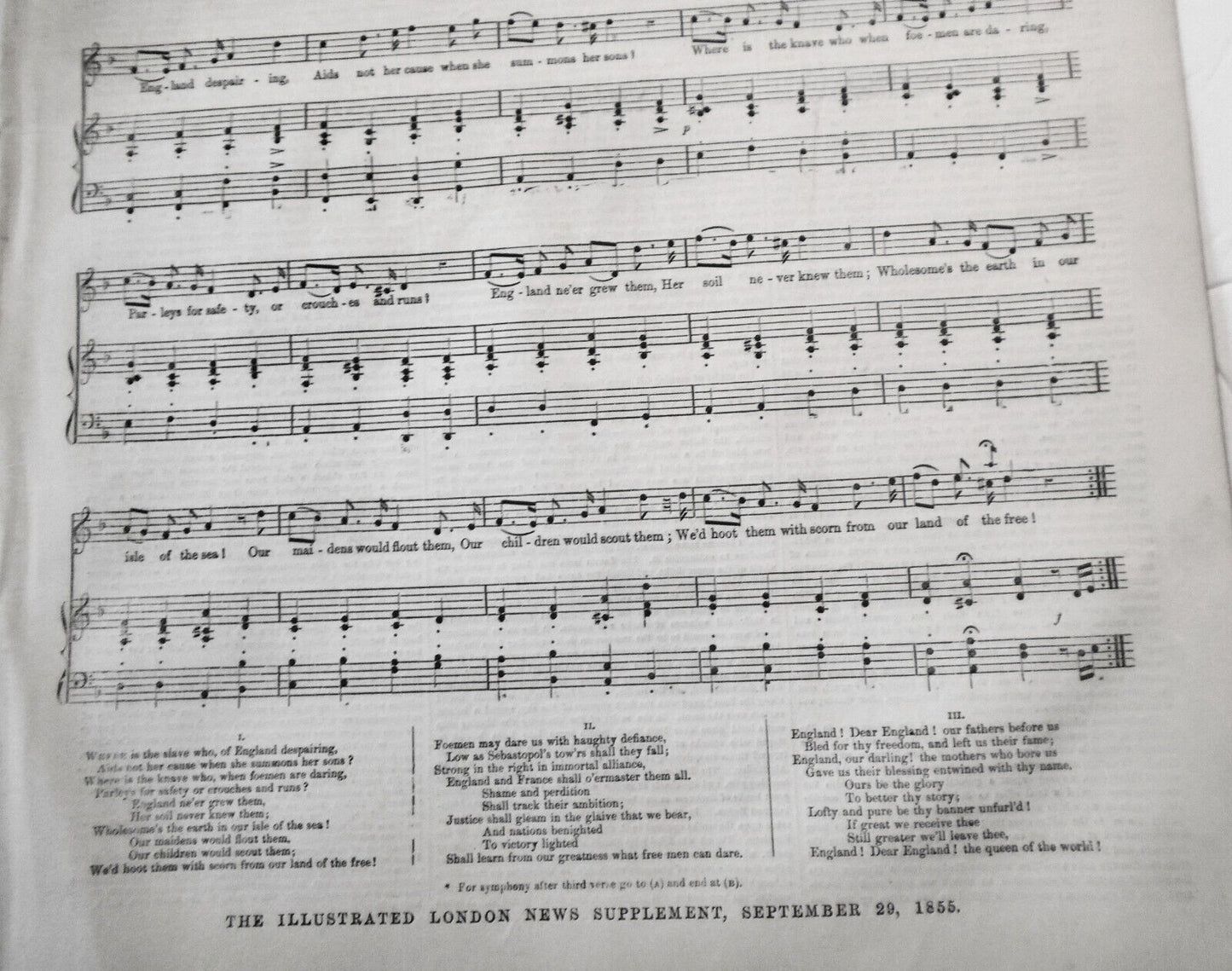 "England, Dear England! A Song of Victory" music - Illustrated London News 1855