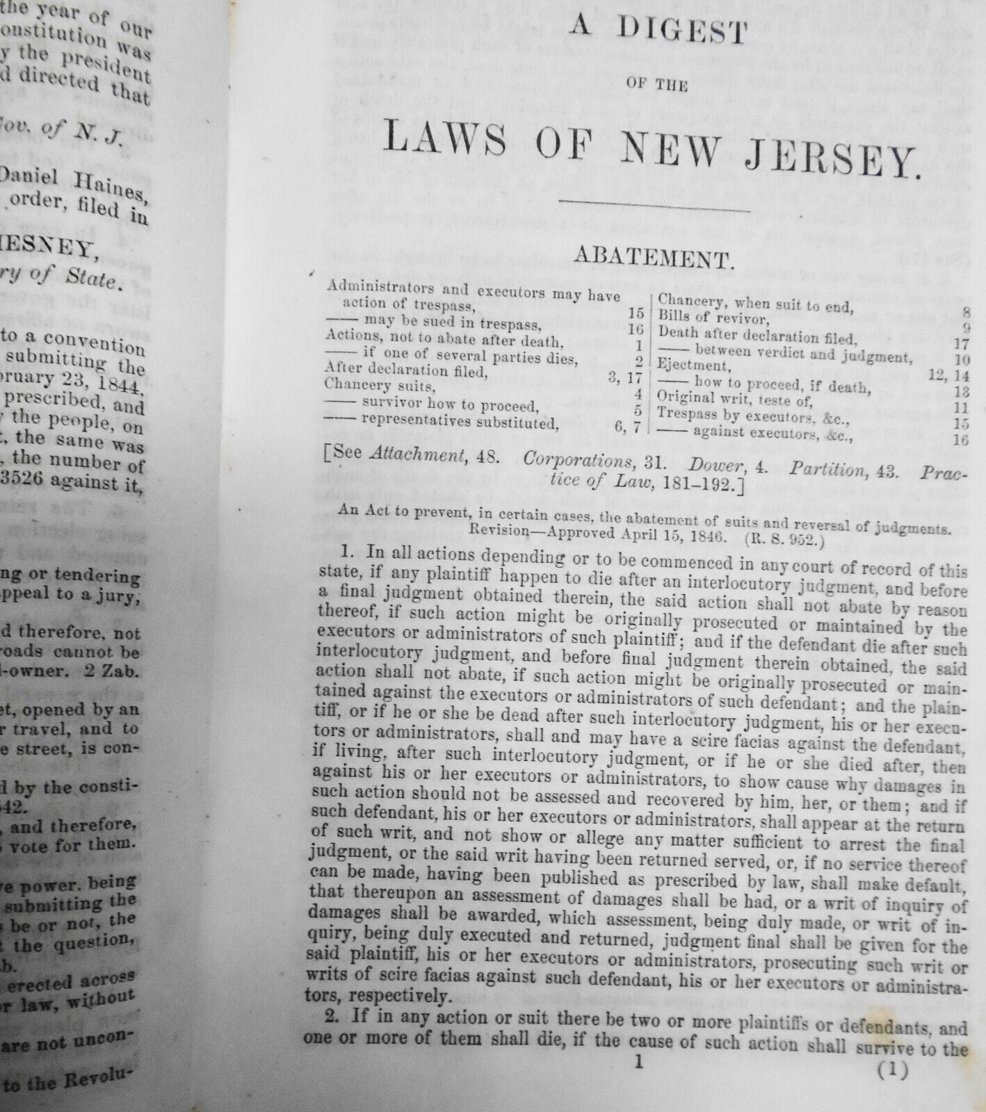 1861 A digest of the laws of New Jersey, by Lucius Q. C. Elmer, John T. Nixon