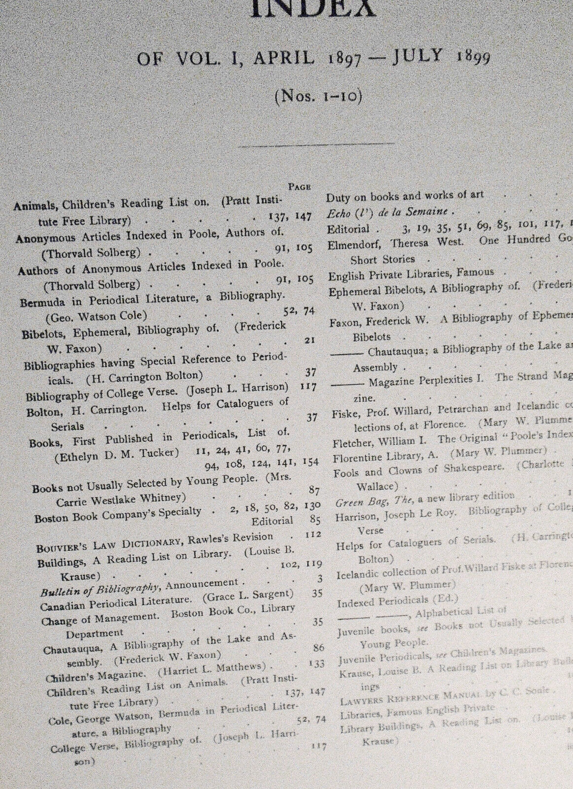 Bulletin of Bibliography, Volume 1, April 1897 to July 1899. Hardcover.