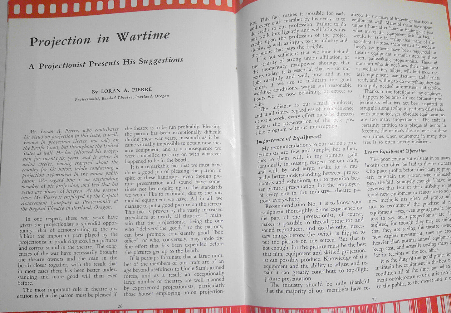 The Sound Track, Vol. 3, No. 6, 1944 - by RKO Motiograph. Air Conditioning issue