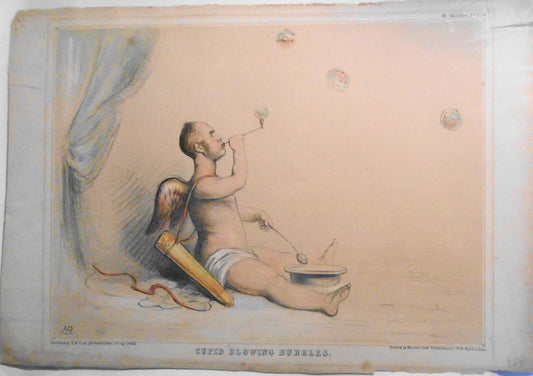 1843 Cupid Blowing Bubbles, by John Doyle (HB). Tinted lithograph.