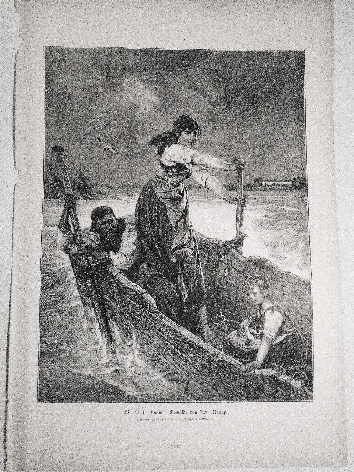 Ein Wetter Kommt, Gemälde von Karl Raupp --  1884 Original print