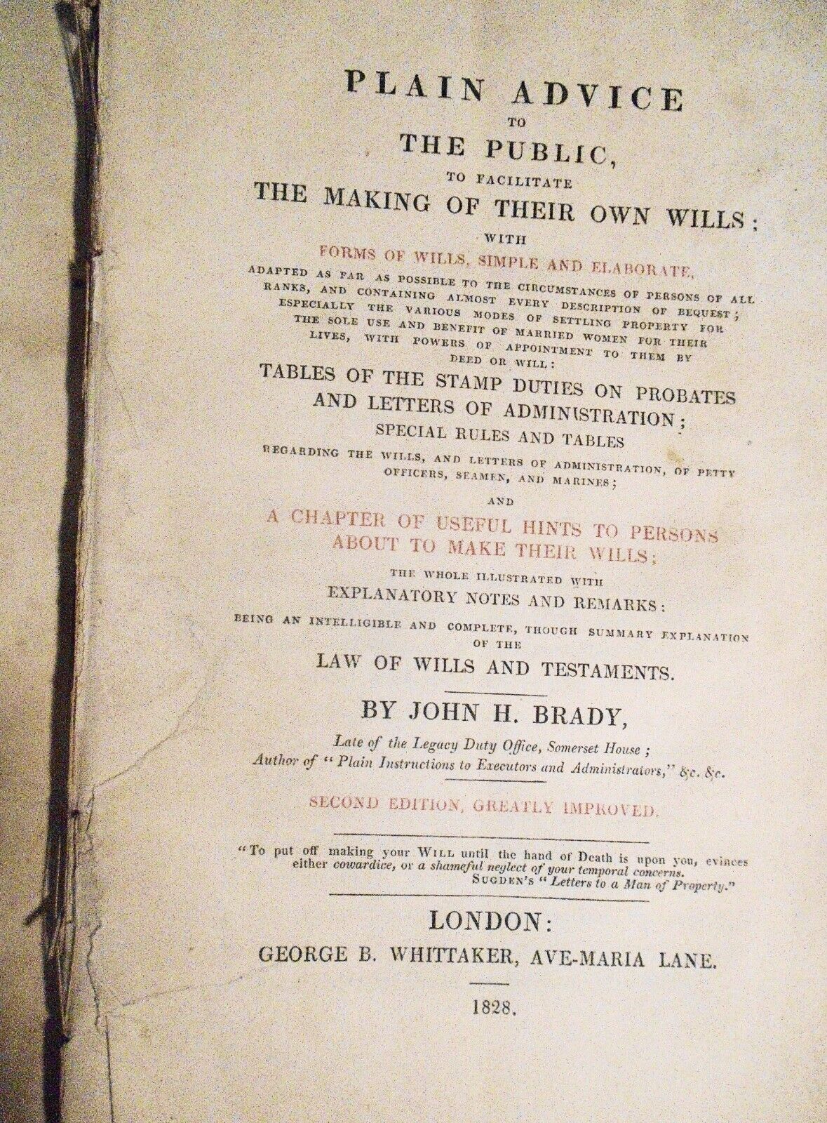 1828 Plain advice to the public, to facilitate making of their own wills - Brady