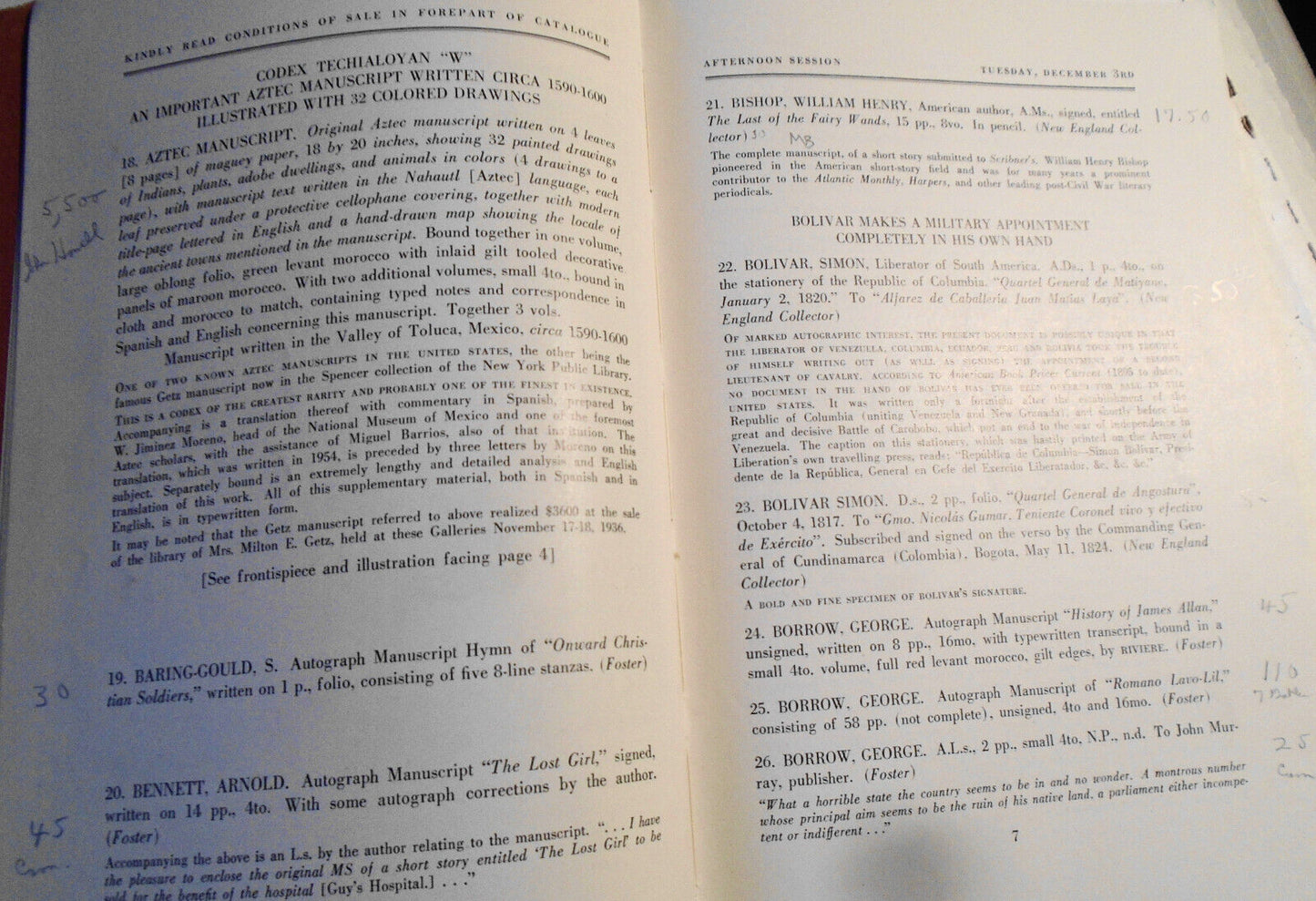 Autograph letters; Aztec manuscript, etc - Thomas Henry Foster Parke-Bernet 1957