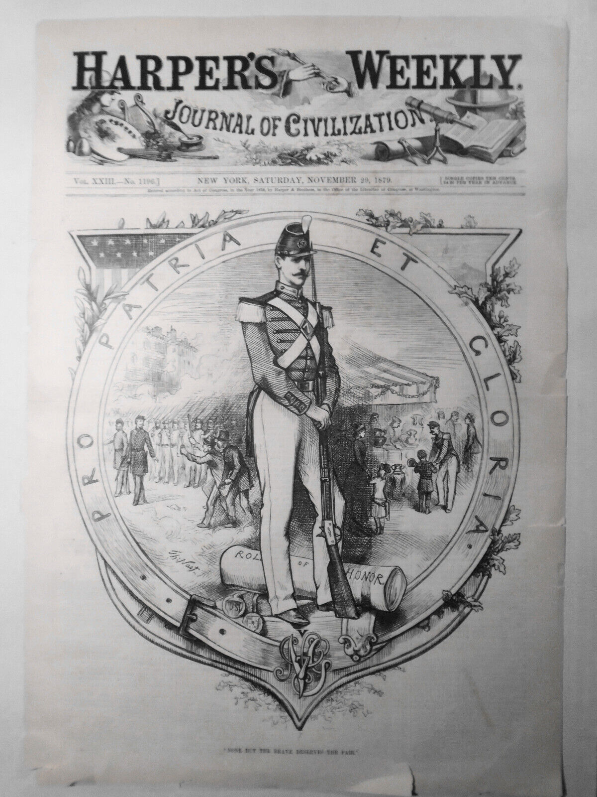 "None but the brave deserves the fair" , by Thomas Nast - Harper's Weekly, 1879.