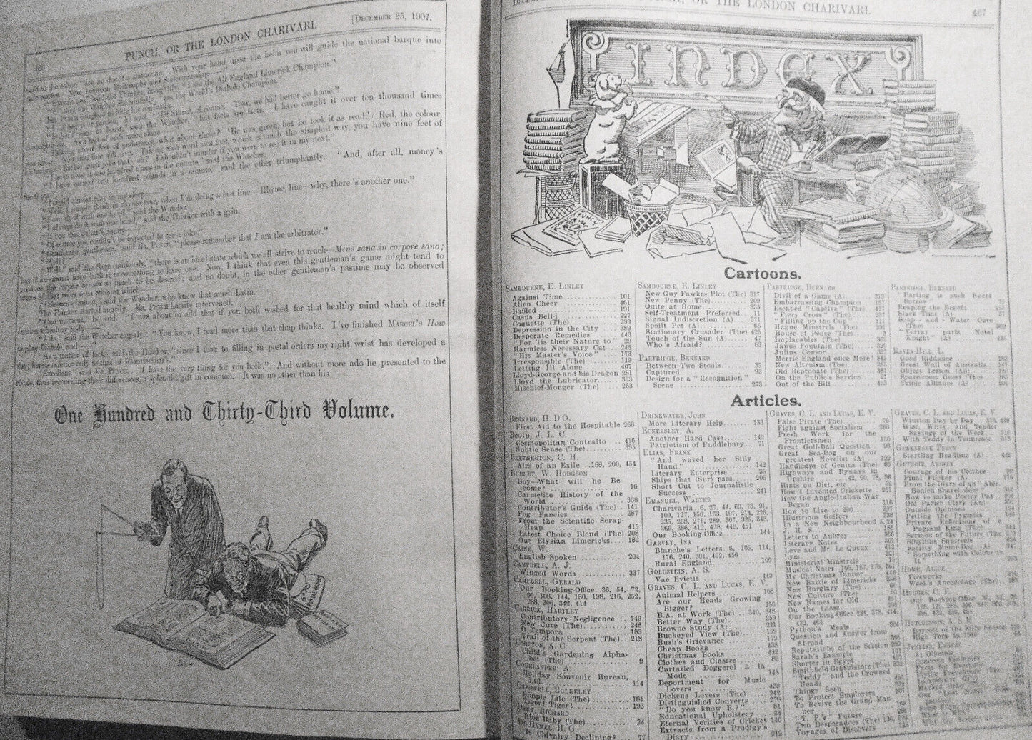 Punch Magazine, July-Dec 1907. Bound volume. With  1907 Almanac.