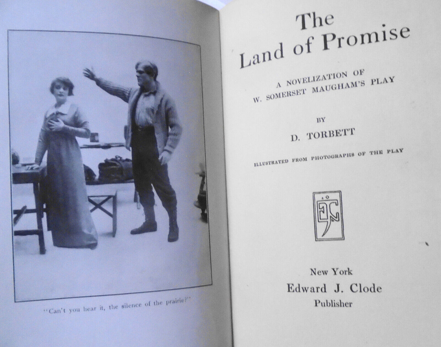 1914 The Land Of Promise Novelization of Somerset Maugham Play by Torbett 1st ed