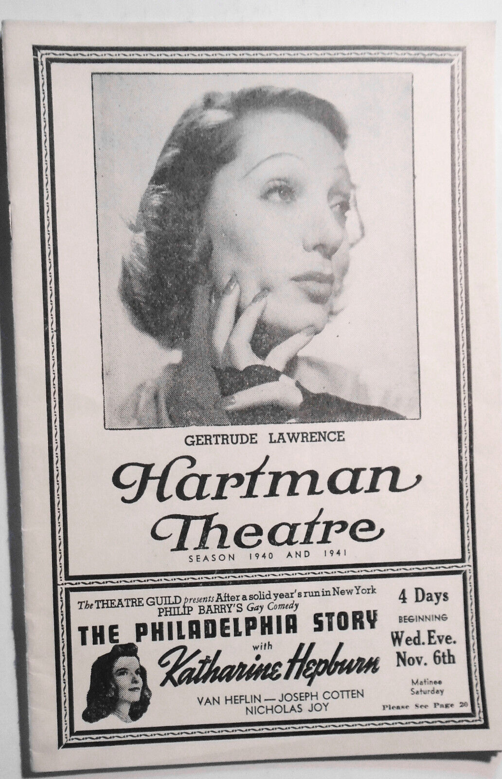 1940 Gertrude Lawrence in Skylark - Hartman Theatre, Ohio + Katharine Hepburn...