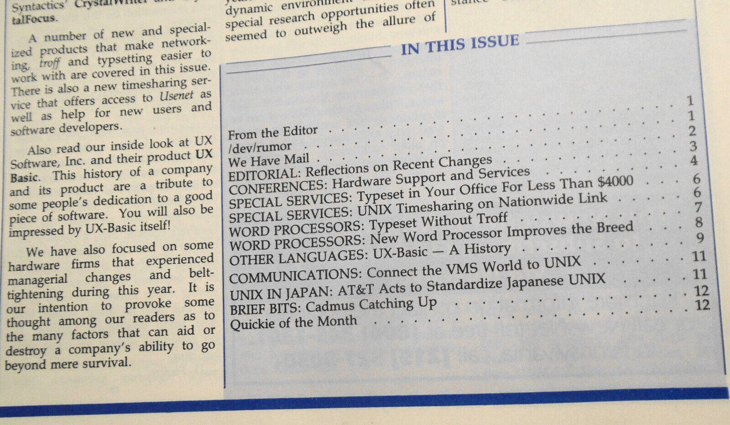 UNIQUE,  Vol. 3, No.  10, 1984 - The UNIX System Information Source.