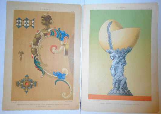 EUROPA - Joyeria esmaltada & Caracol gigantesco lithographs circa 1890 by J Aleu