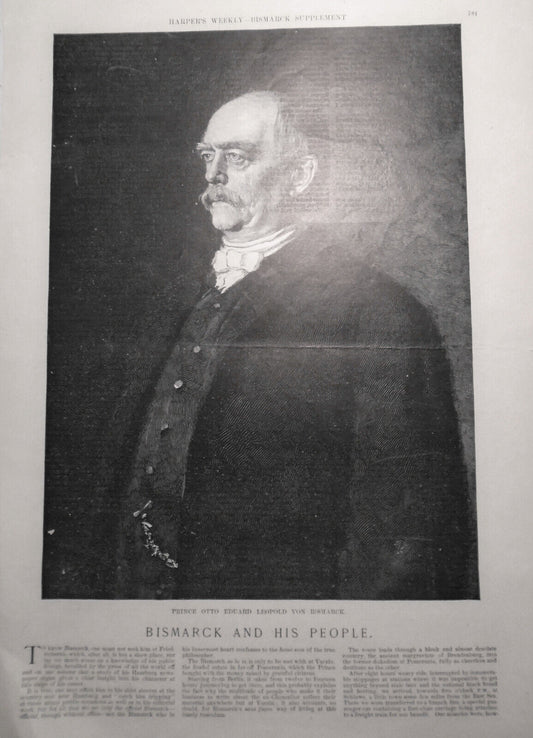 Harper's Weekly, Bismarck Supplement: 4 Pages, Story & 7 Prints.  August 6, 1898