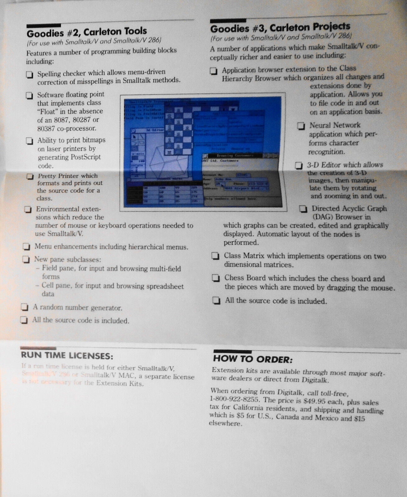Smalltalk V by Digitalk, Inc. - 4 original promo flyers, [1988]