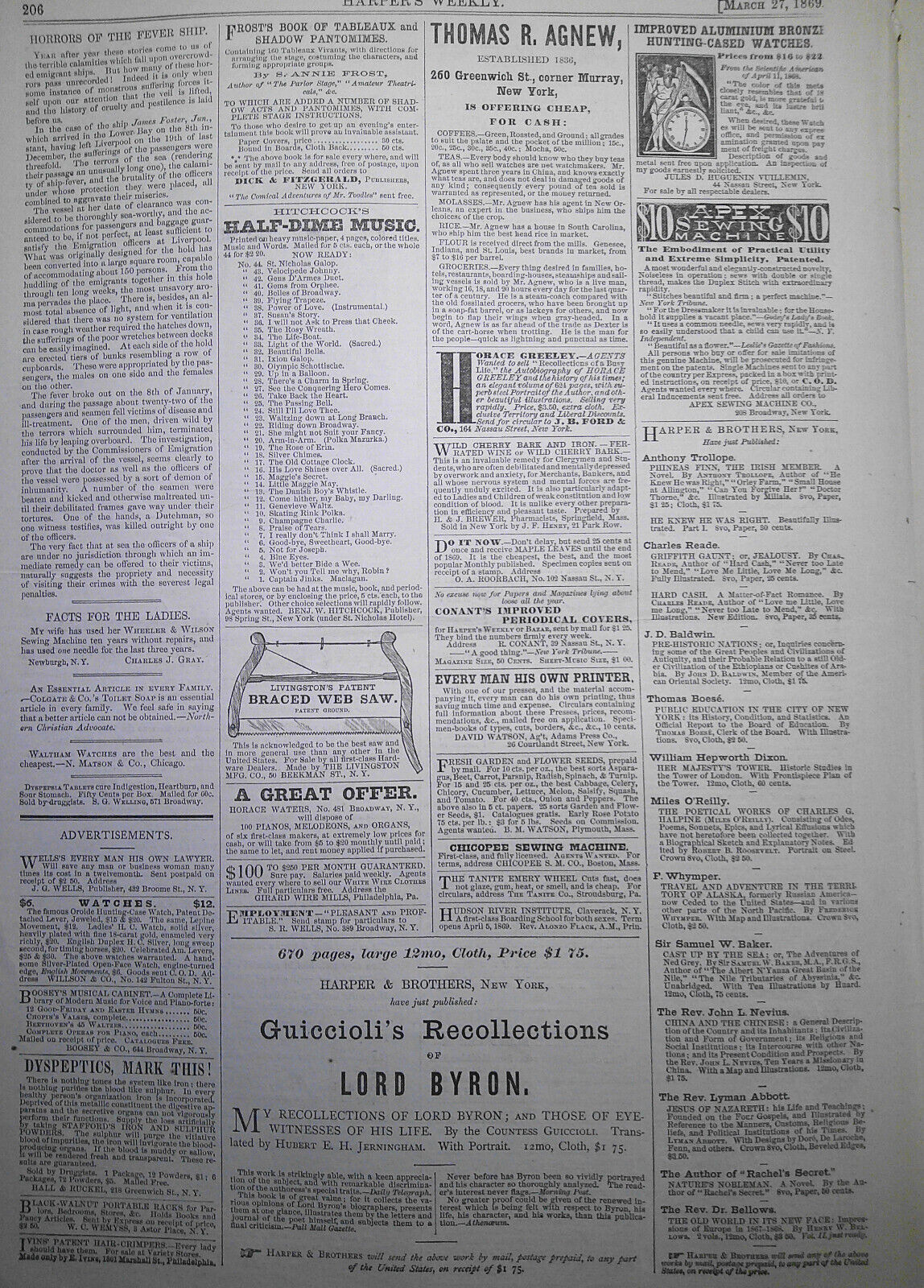 Harper's Weekly March 27, 1869 - Reconstructed cabinet; Arlington Cemetery; etc