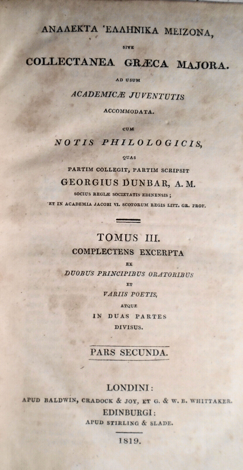 1819 Analekta Hellenika meizona, sive Collectanea Graeca majora. Tome 3, Part 2