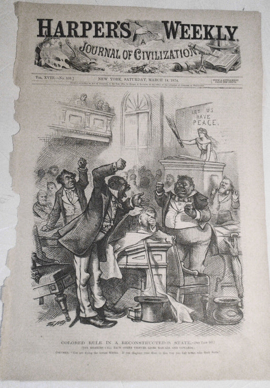 Colored Rule in a Reconstructed (?) State, by Thomas Nast. Harper's Weekly, 1874