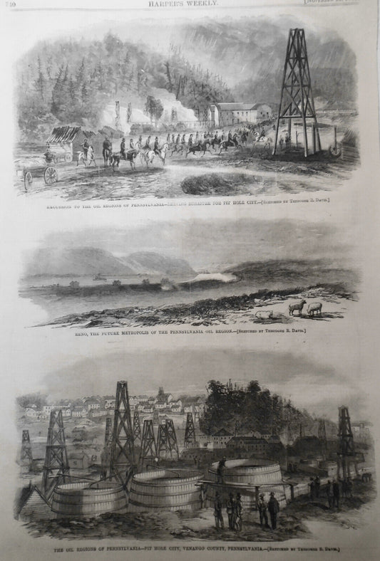 The Oil Regions Of Pennsylvania - Harper's Weekly  1865 - 3 original prints