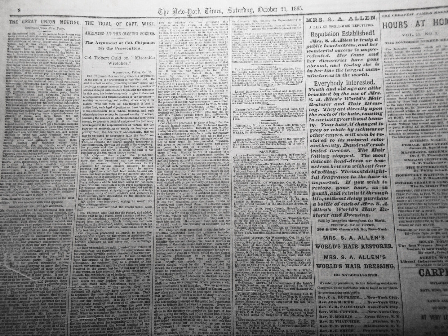 The New York Times, October 21, 1865 - Speeches at Cooper Union: Horace Greeley