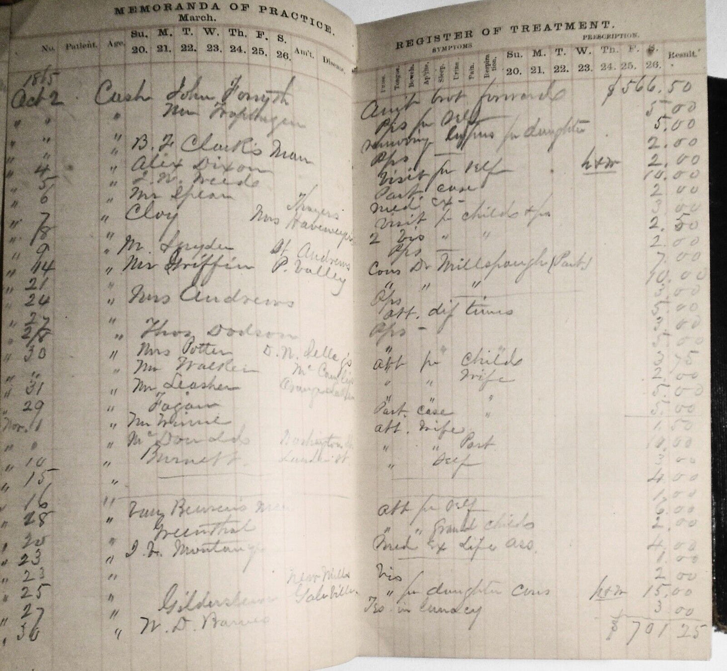 Physician's Hand-Book of Practice 1859 of Dr Smith Ely, Newburgh 1860-66 records