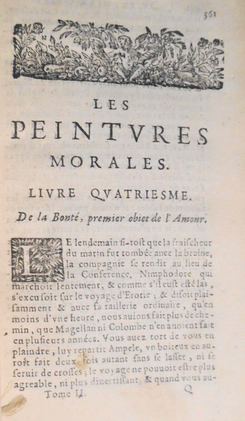 1669  book with vellum manuscript fragments bound in: Les Peintures Morales, v.2