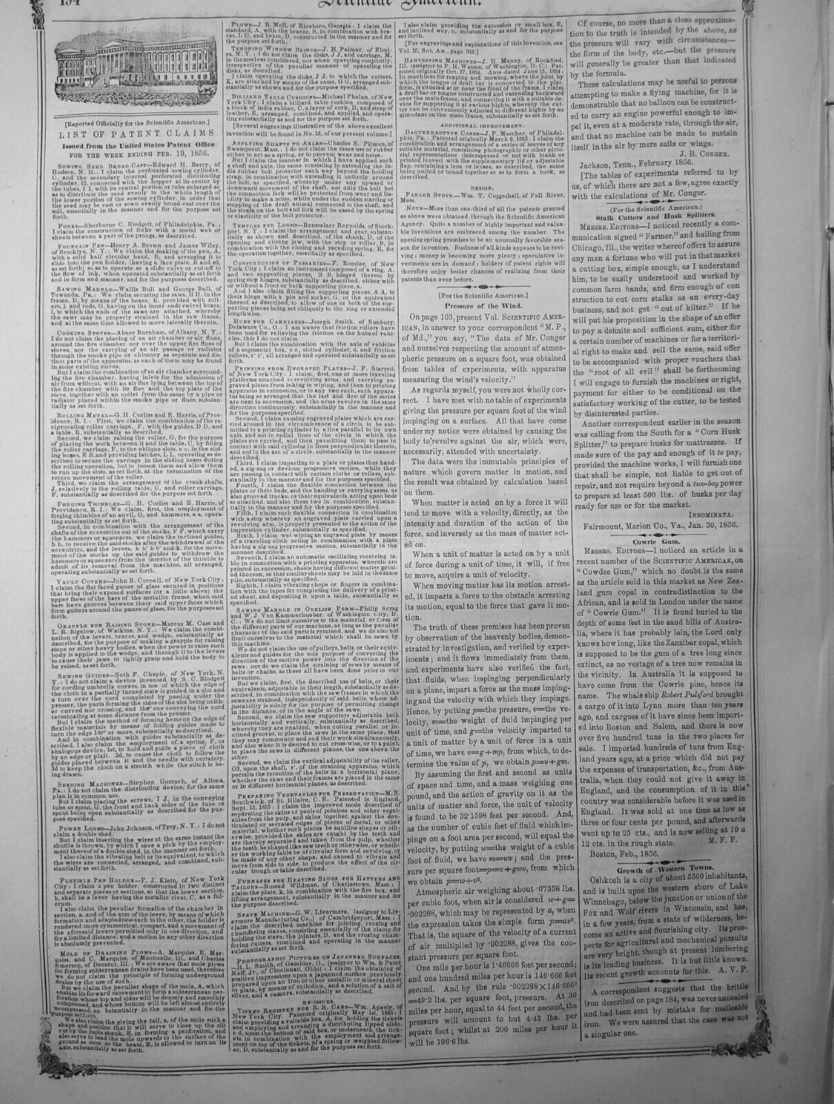 Scientific American, March 1, 1856. Bees and the honey; expelling rats, etc