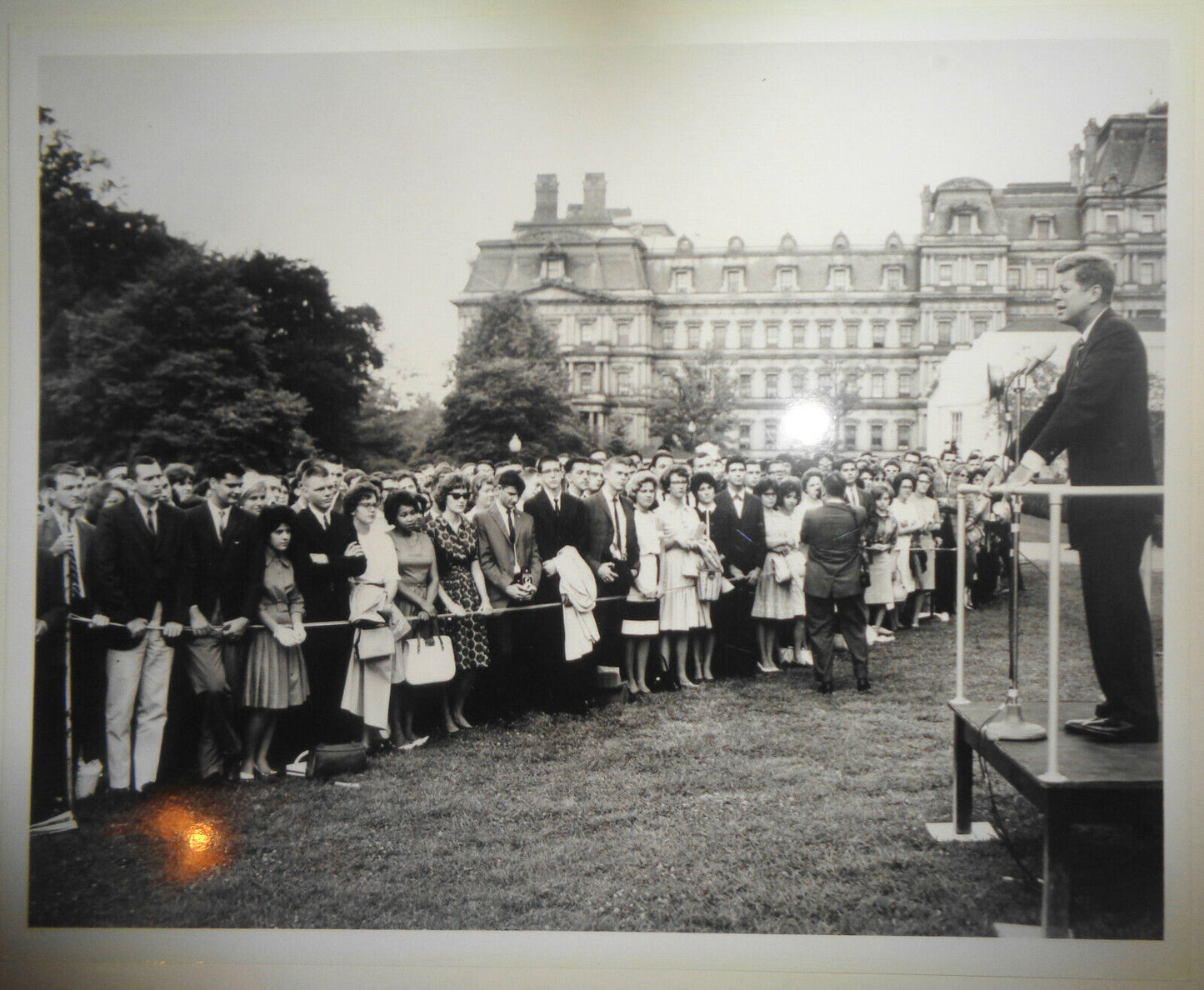 1962 President John F Kennedy Photo - South Lawn - Addressing summer interns