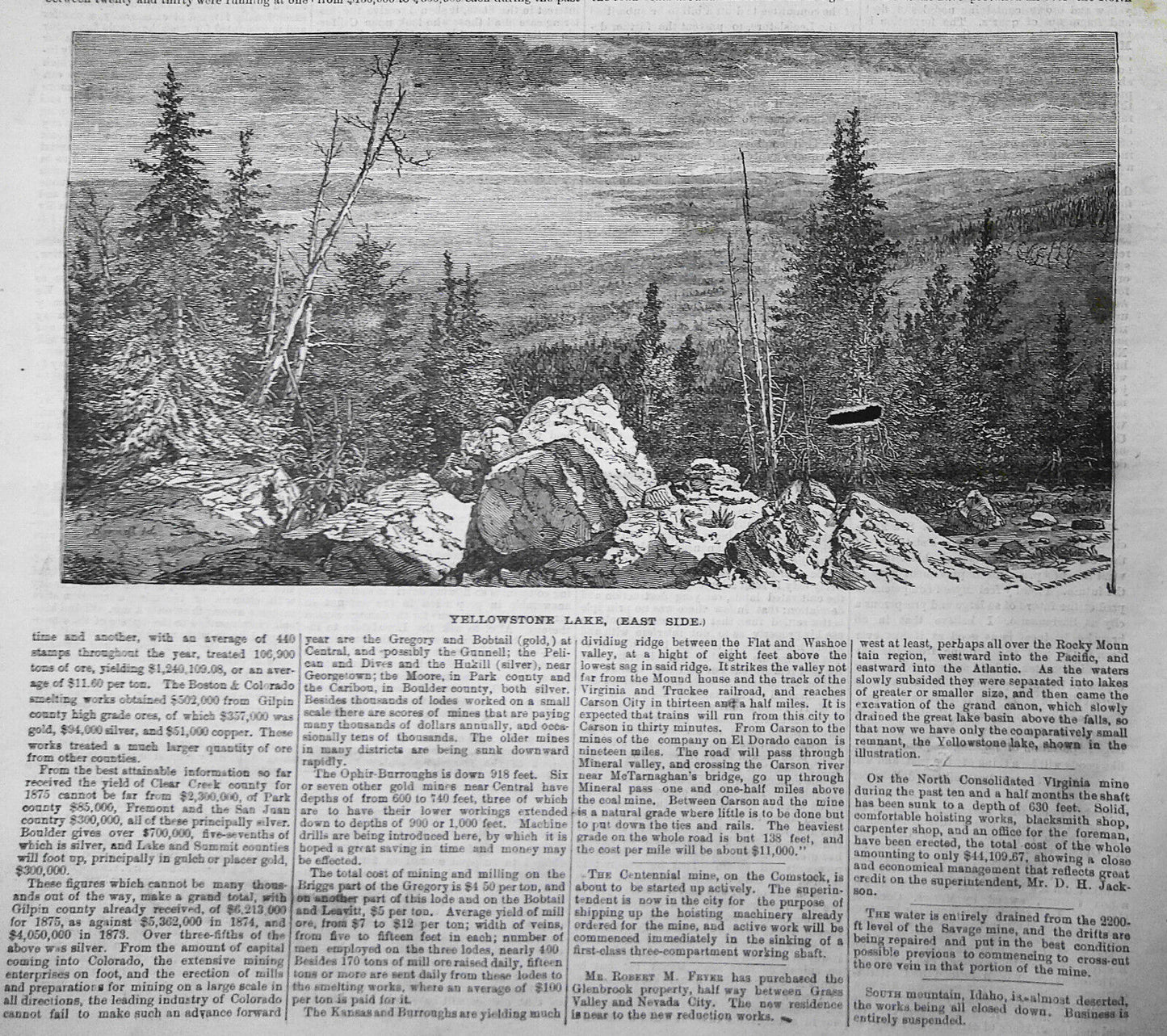 Mining and Scientific Press January 15, 1876. Yellowstone Lake; Colorado Bullion