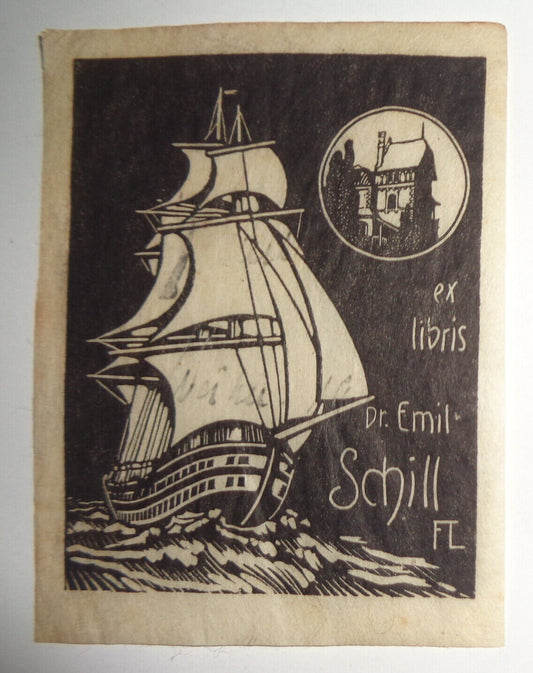 Dr. Emil Schill - Ex Libris Bookplate - Signed FL - early 1900's
