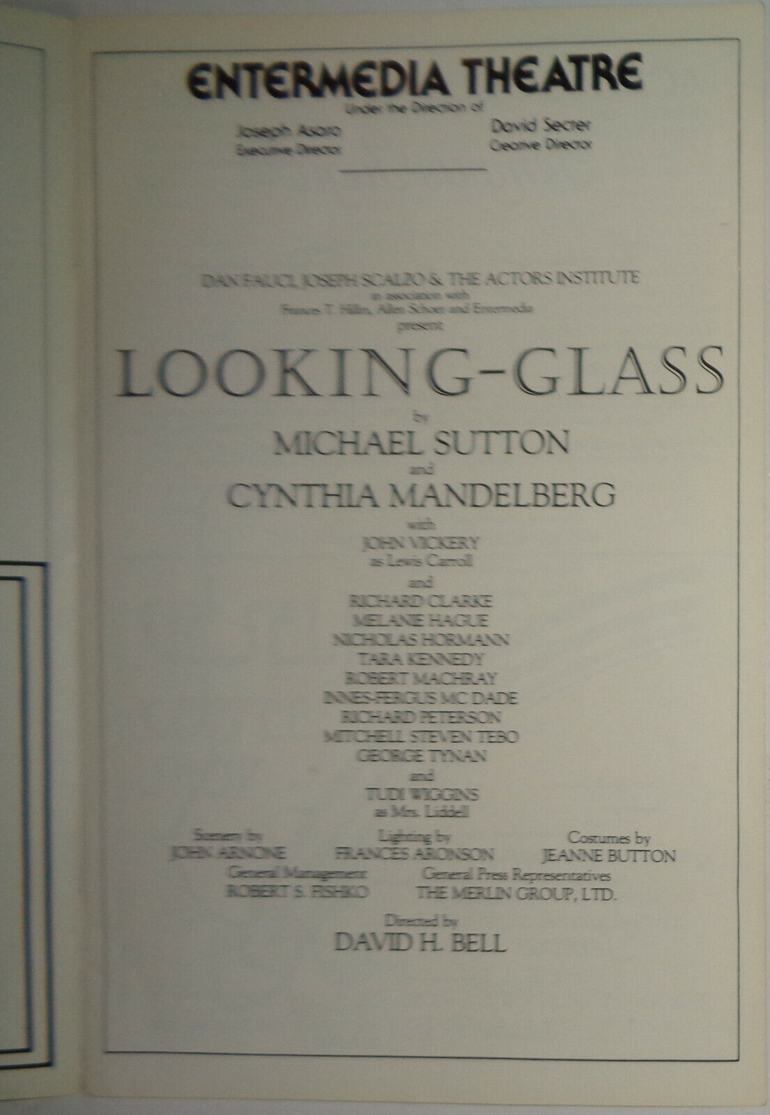 Looking-Glass - Souvenir Program - New York: Entermedia Theatre, 1982.