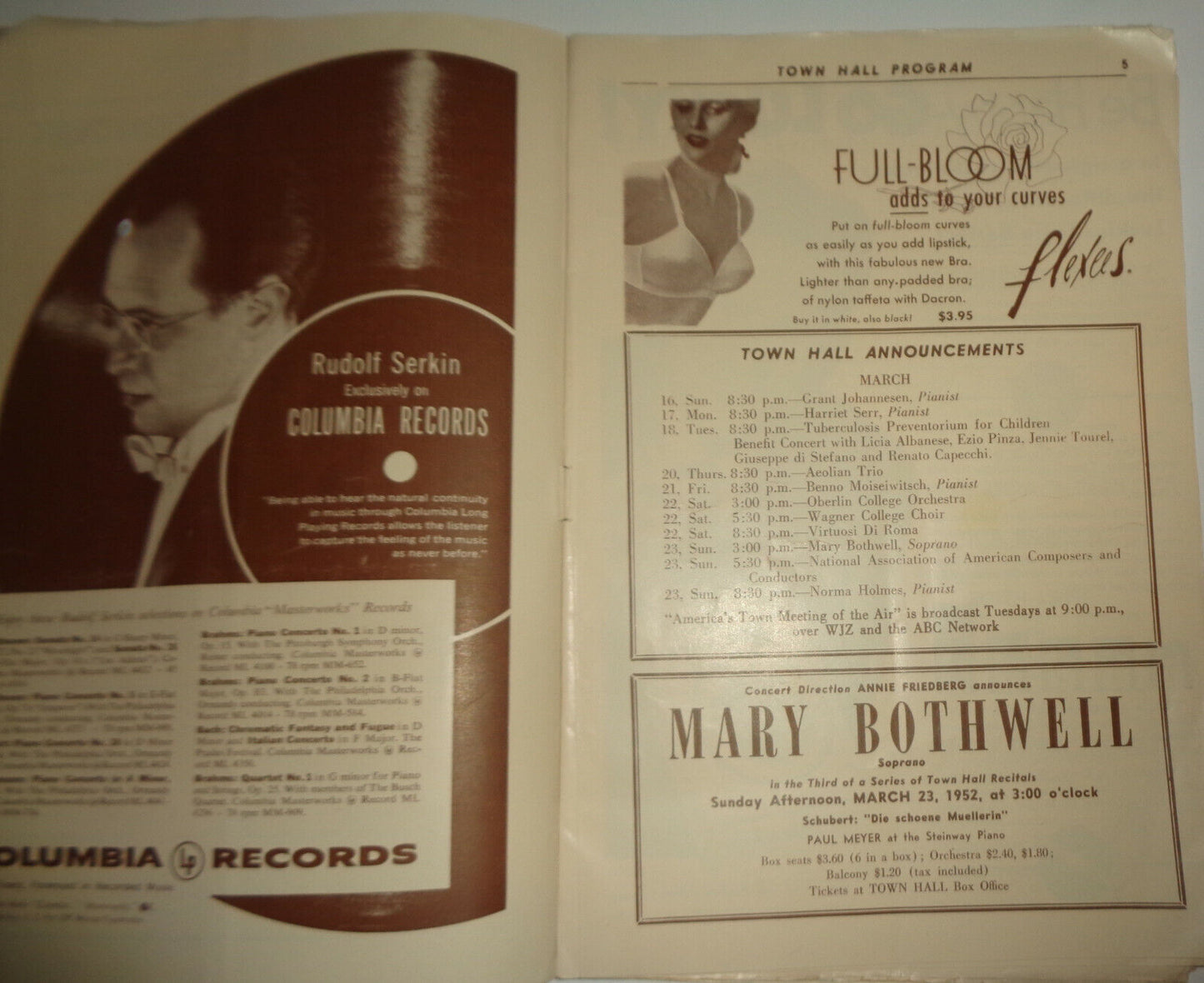 GRANT JOHANNESEN, PIANIST - PROGRAM - 1952 - TOWN HALL, NYC