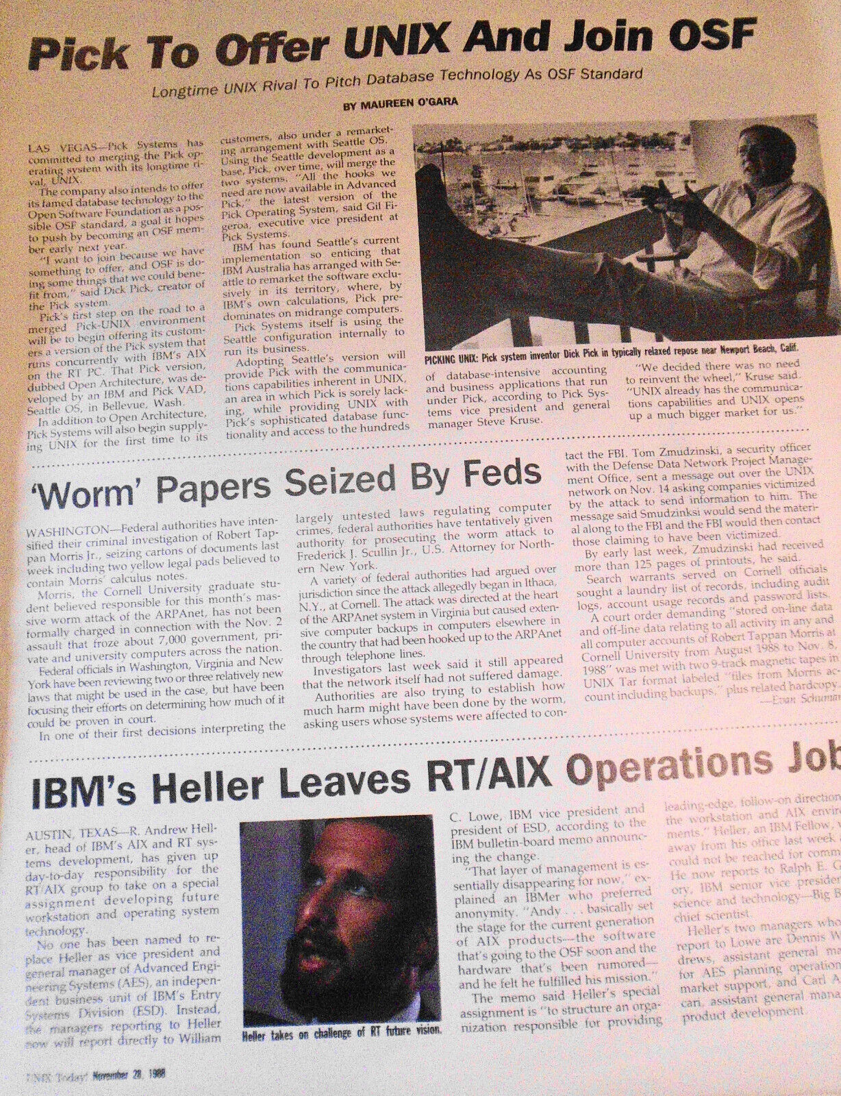 UNIX Today Magazine, November 28, 1988.