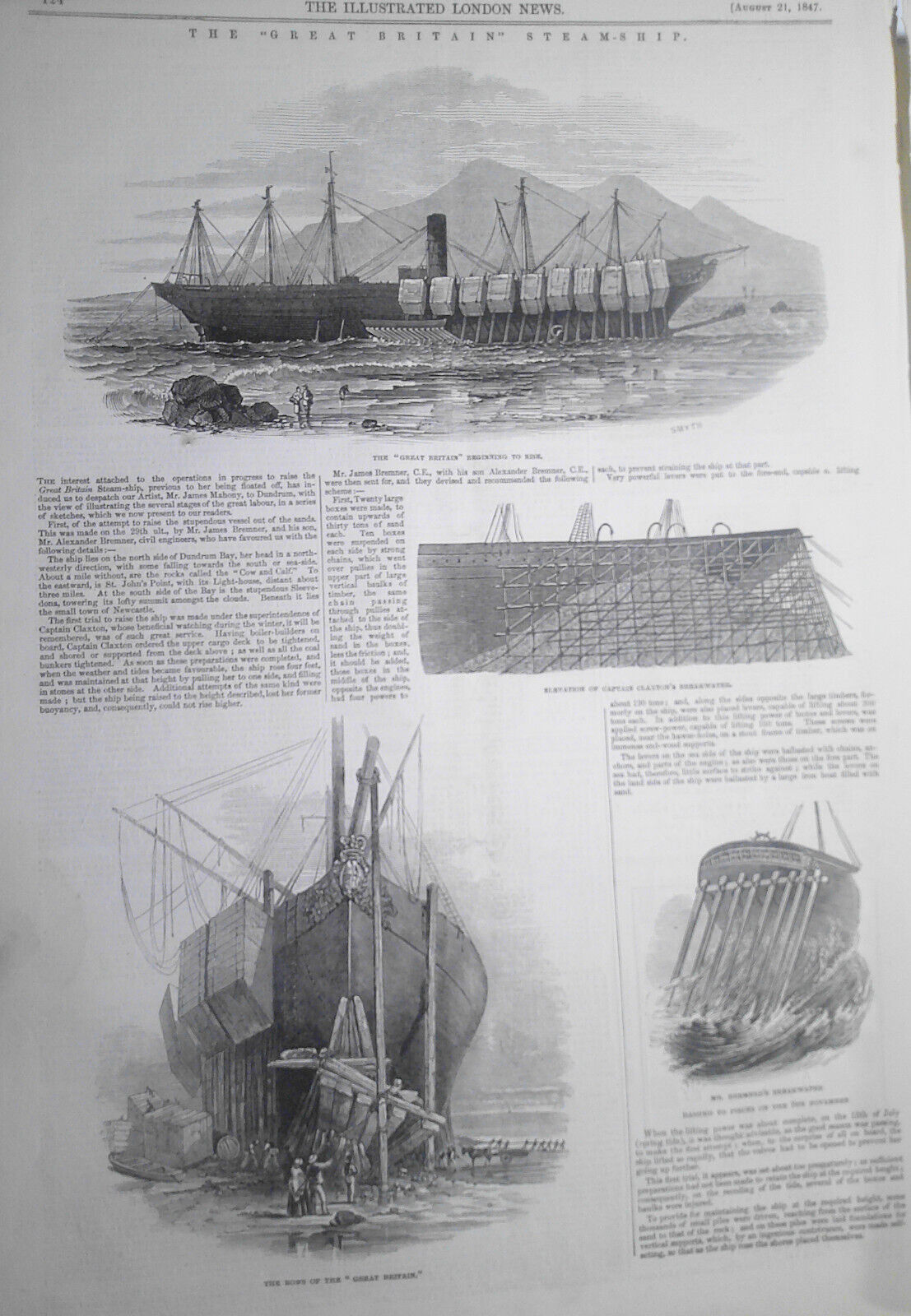 The "Great Britain" Steamship - August 21, 1847 Illustrated London News section