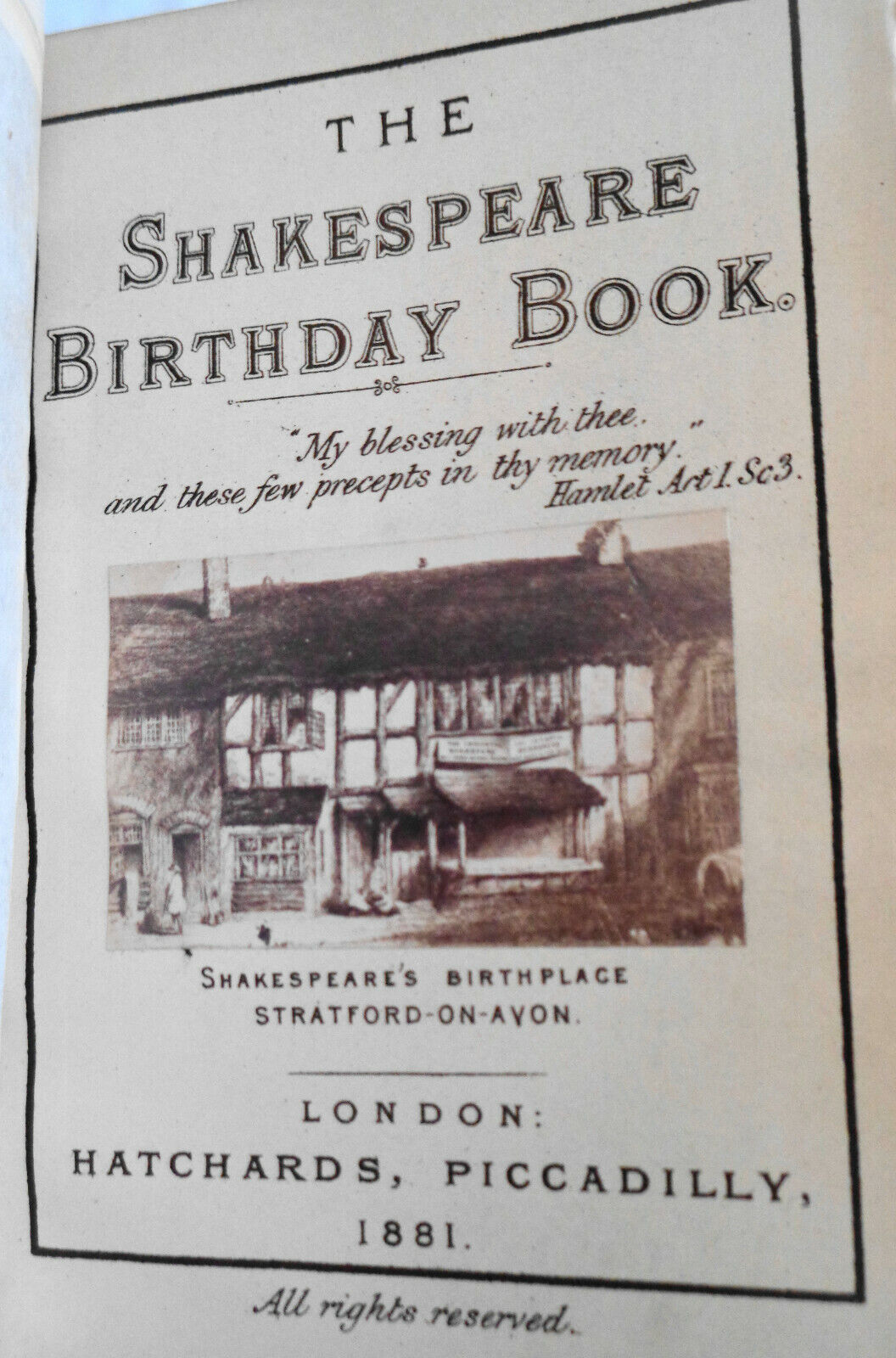 1881 Shakespeare Birthday Book by Mary Dunbar - with 13 Tipped-in albumen photos