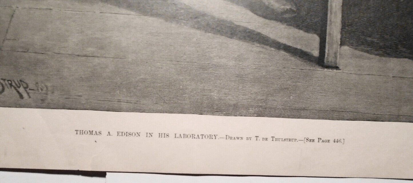 Thomas A. Edison in his Laboratory + Kinetograph - Harper's Weekly, 1891 - 22x16