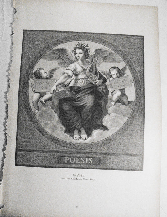 Die Poesie, by Rafael Sanzio  --  1884 Original print