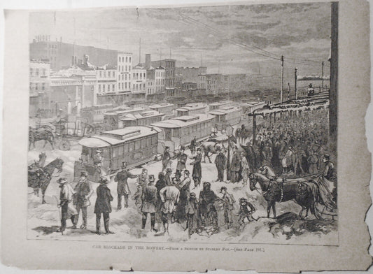 Car Blockade in the Bowery - Harper's Weekly, 1871 - sketch by Stanley Fox