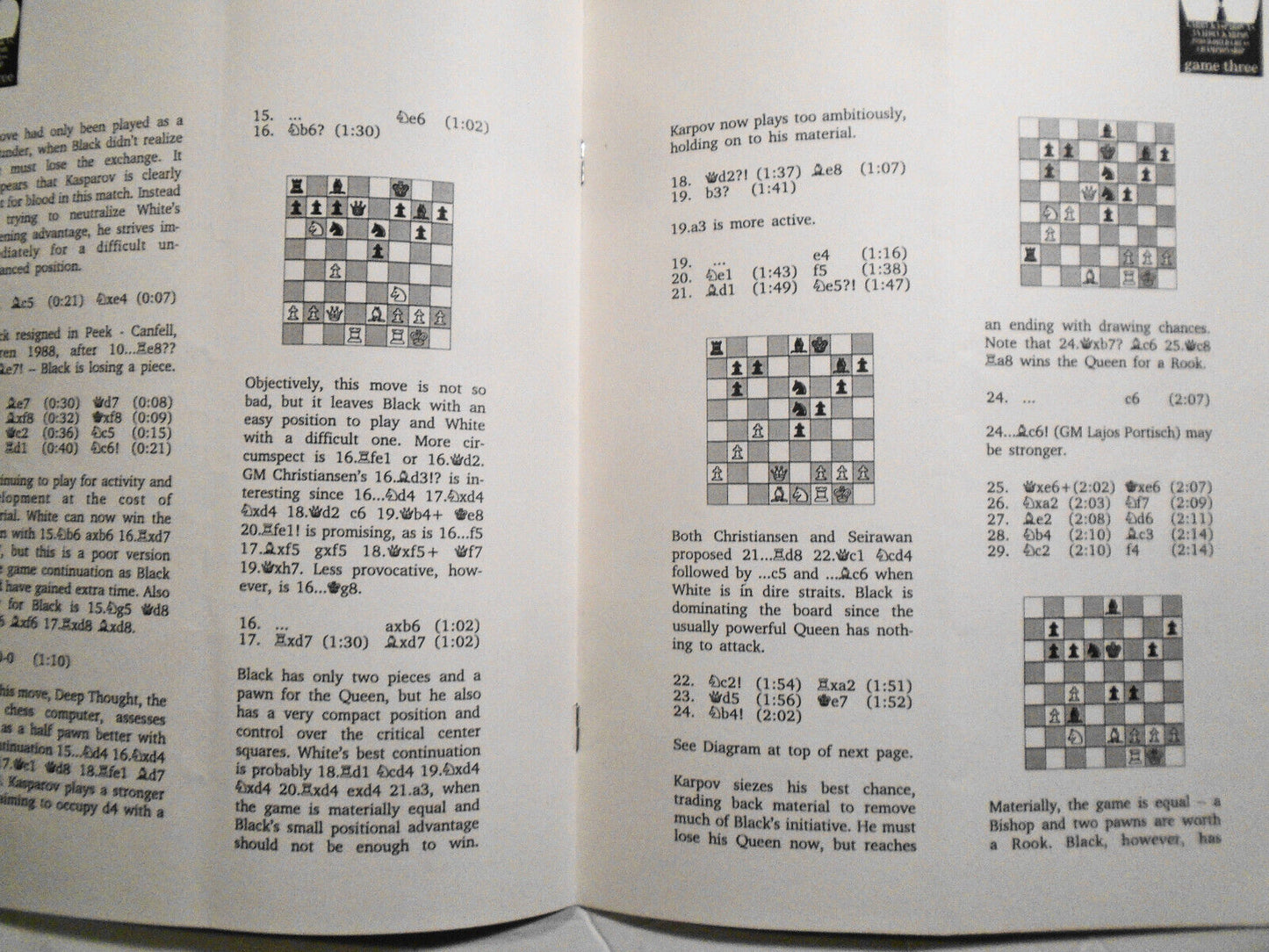 The European World Chess Championship Bulletin, Game 3, 1990. Kasparov vs Karpov