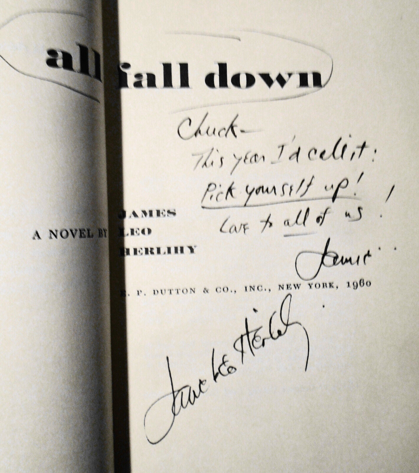 James Leo Herlihy SIGNED All Fall Down - 1960. Fine/Fine. Hardcover/DJ 2nd ptg