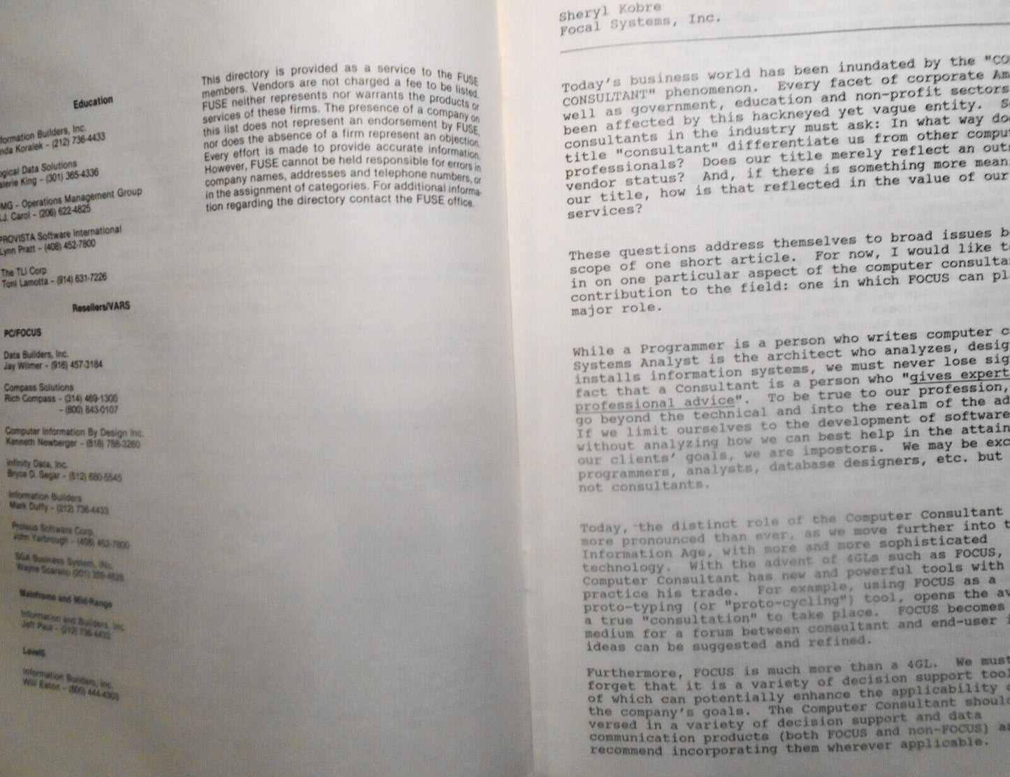 Fuseviews, Summer 1990. Focus Users Group publication by Fuse Inc.