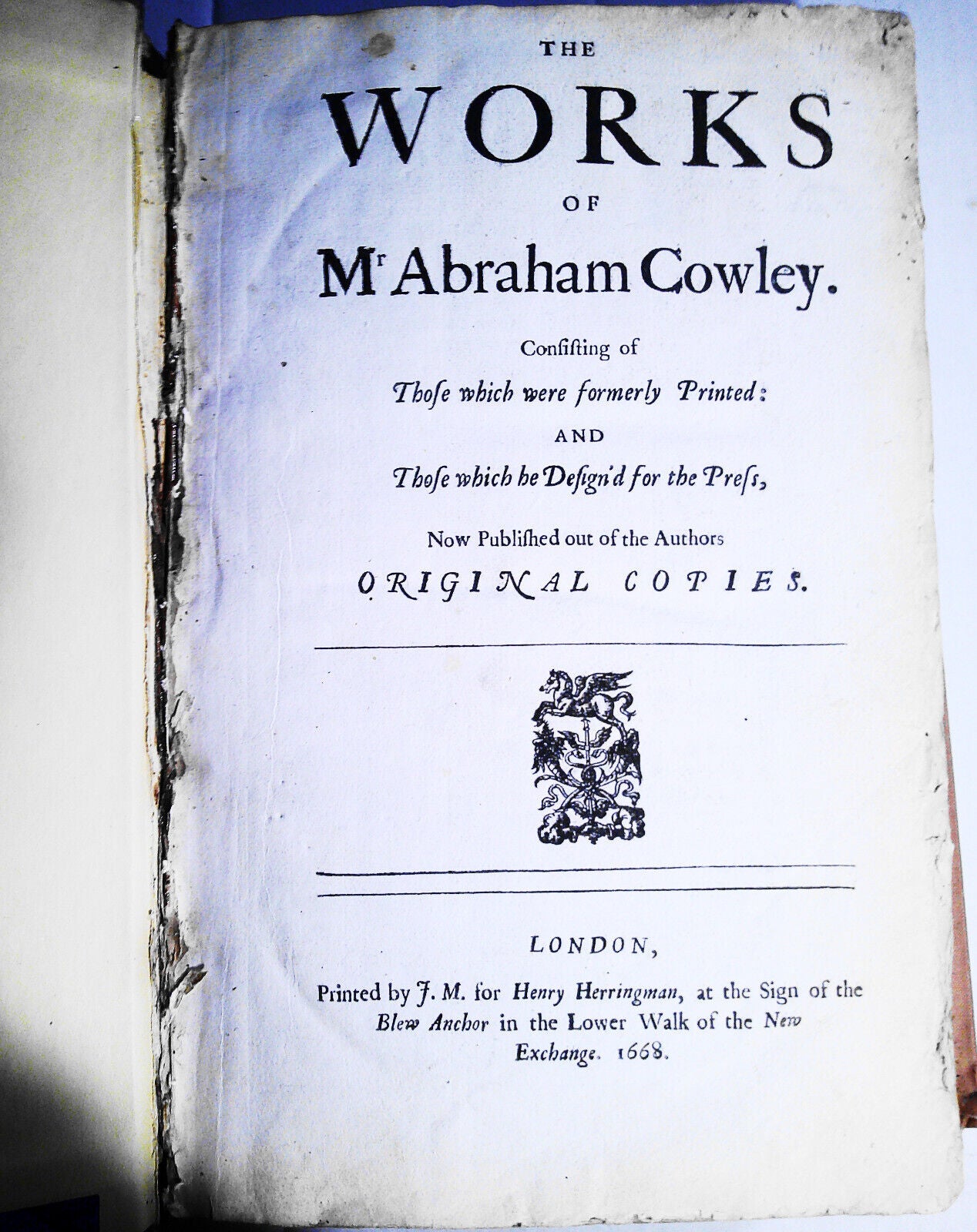 The Works of Mr. Abraham Cowley - 1668 - First edition