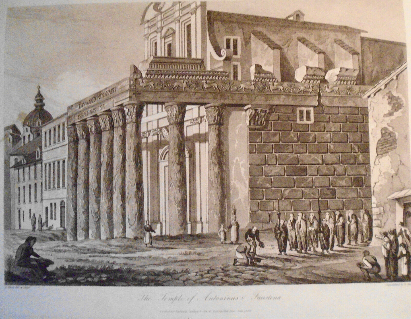 1820 Temple of Antoninus Faustina - Henry Abbott;  Aquatint Havell 22.5" x 16.5"