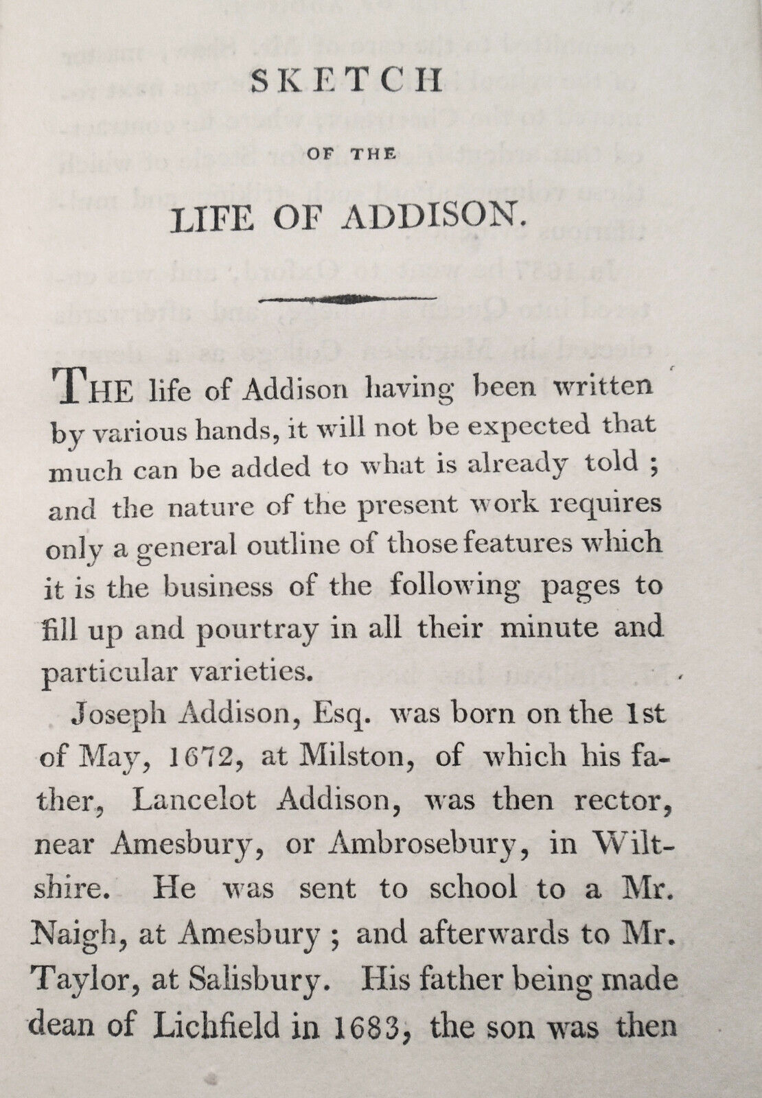 1803 Addisoniana - with sketch of life of Addison & 7 letters engraved - 2 vols.