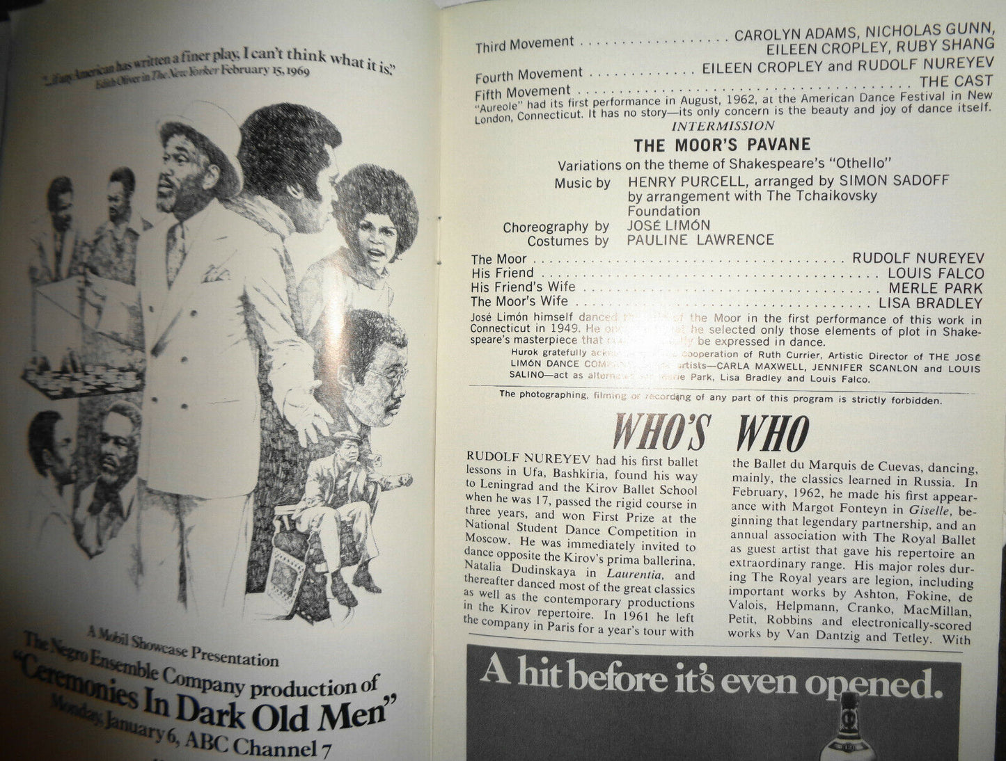 Nureyev & Friends - Playbill - December 1974. New York: Uris Theatre