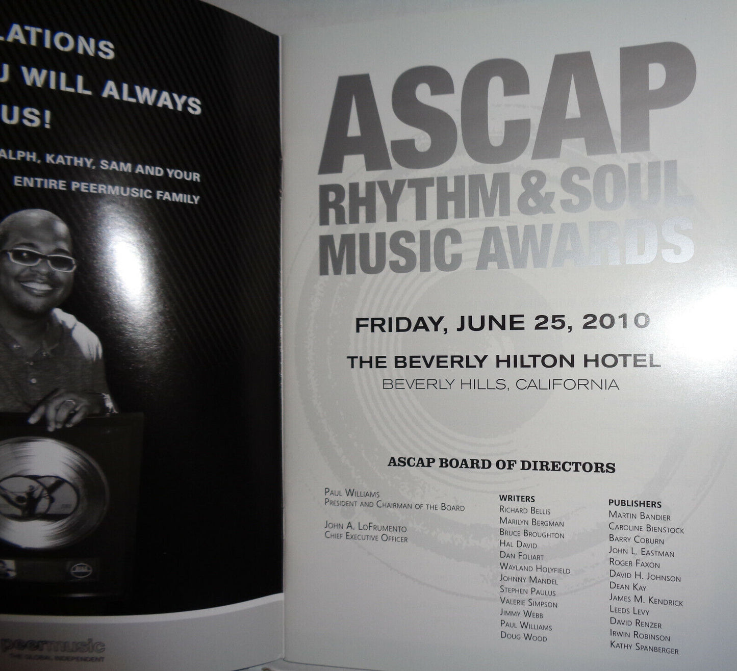 2010 ASCAP Rhythm & Soul Music Awards - Souvenir Program - Dr Dre, Janelle Monae