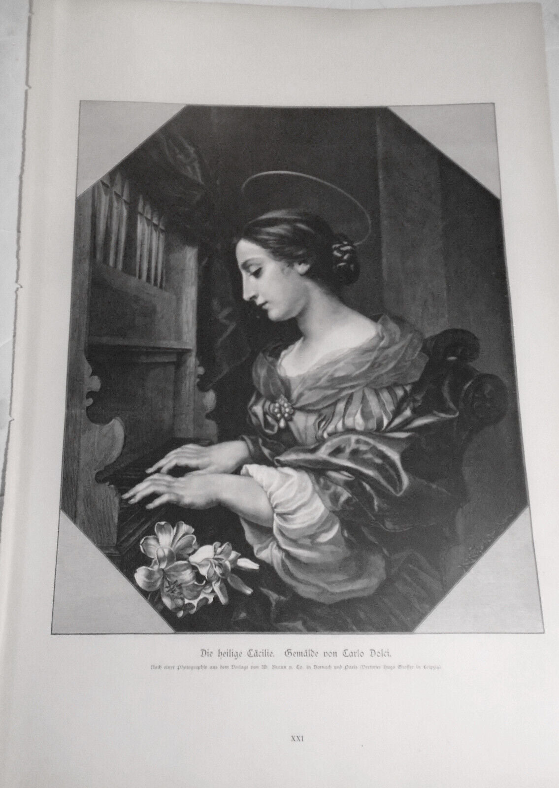 Die Heilige Cacilie, von Carlo Dolci  -- 1886 - Original antique print