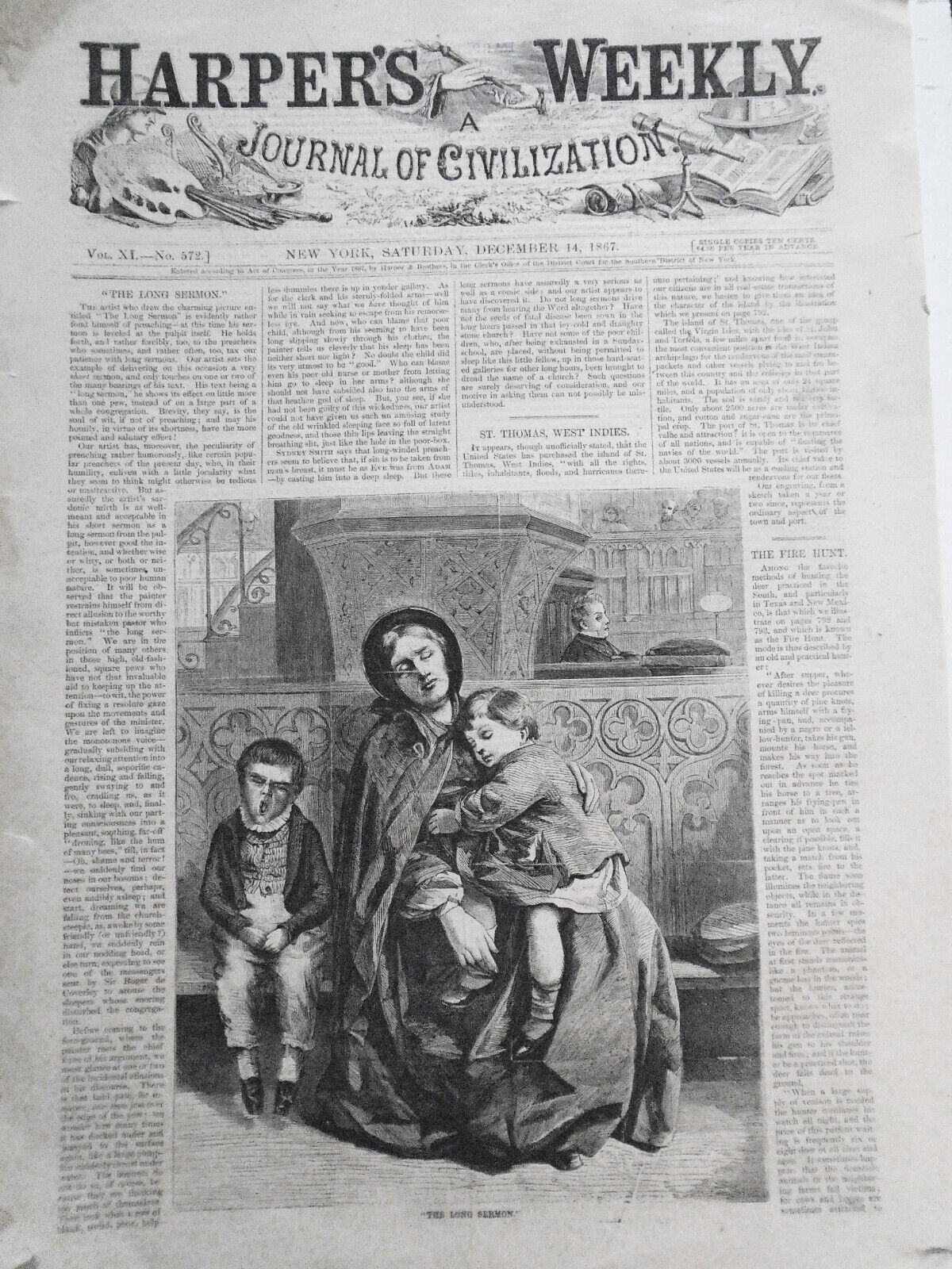 St. Thomas, West Indies / Shooting Buffalo & Deer - Harper's Weekly Dec 14 1867