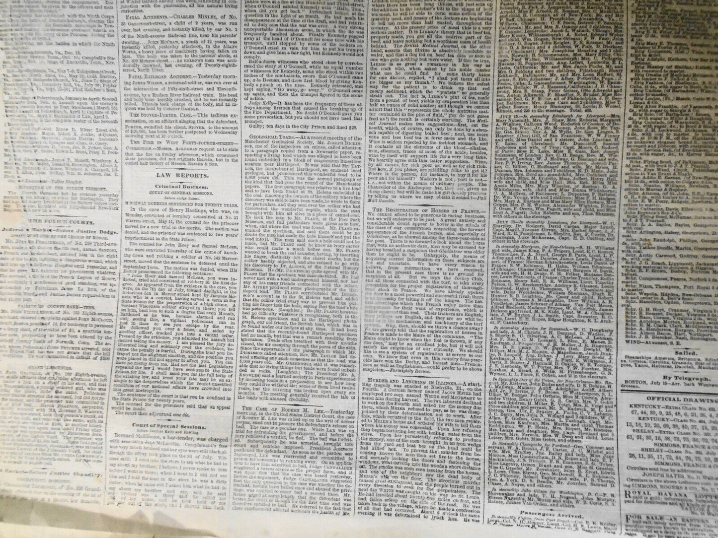 The New York Times, Sunday July 16, 1865. Civil War; Miss Harris Insanity Trial