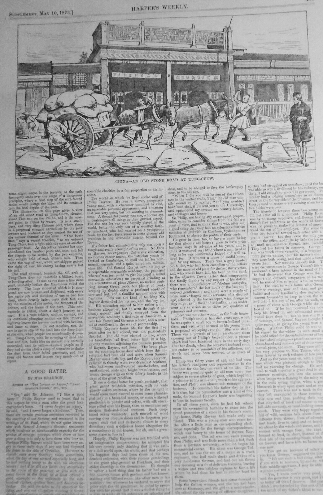 China, traveling In A Mule Litter, a Mountain Pass. Harper's Weekly May 10, 1873